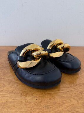 JW Anderson Black Leather Gold Chain Mule Slides Loafers Size 41 EU w/ Box